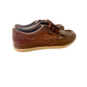 Skechers Men's Leather Boat Shoes Sz 9.5 Brown Lace Up Relaxed Fit Preppy